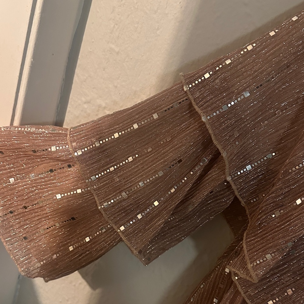 Fashion Nova Sequin Ruffle Blouse - Brown - Picture 6 of 7